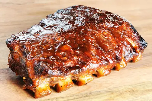 Delicious BBQ ribs, glazed and ready to eat